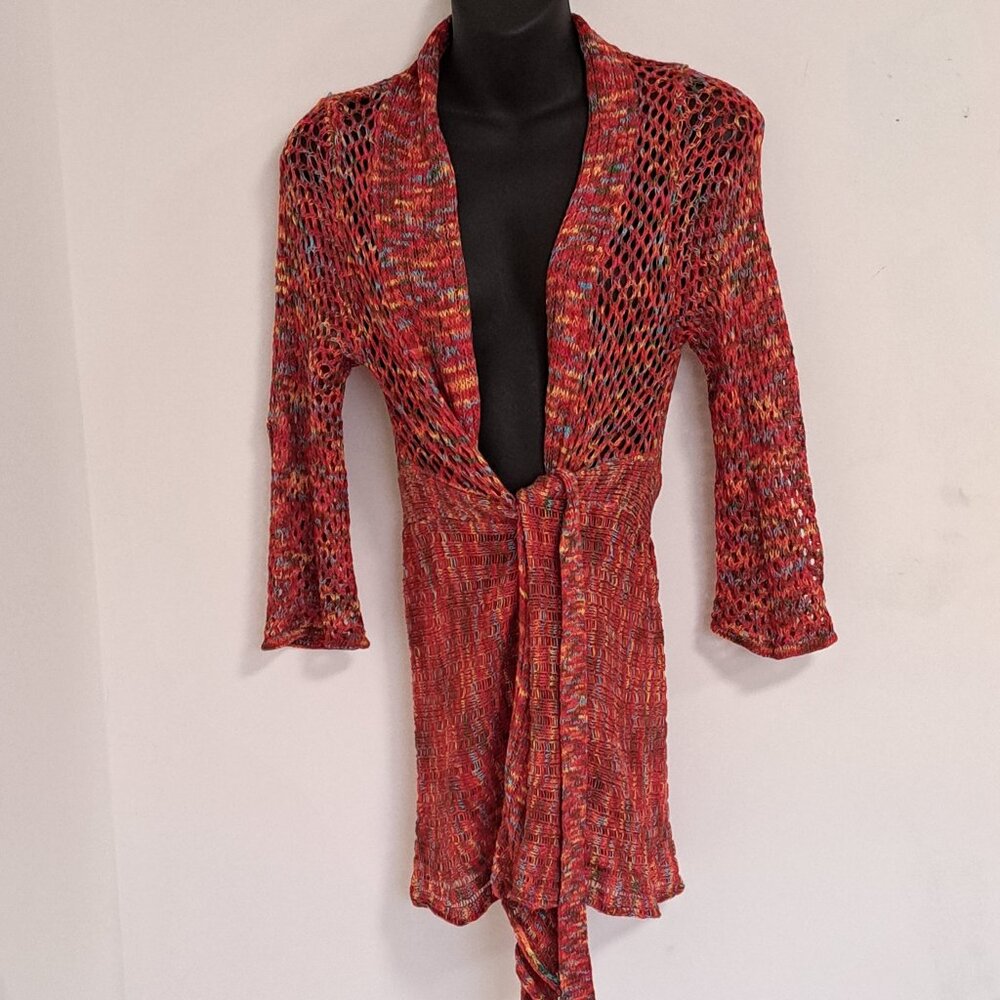 Neslay Paris Multi Colored Knit Front Tie Sweater Misses Size Misses S/M